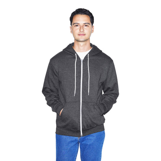 American Apparel Men's Flex Fleece Long Sleeve Zip Hoodie, Dark Heather Grey, Small