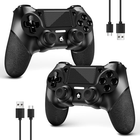AceGamer 2 Pack for PS4 Controller, Wireless Controllers for PS4/Pro/Slim/PC, with Non-Slip Grip of Both Sides and 2 USB-C Cable! (Midnight Black * 2)