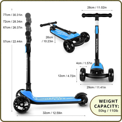 besrey Kick Scooter for Kids Ages 3-10, 3-Wheel Folding Scooter with Adjustable Height, LED Light Wheels, Extra Wide Deck for Outdoor Activities