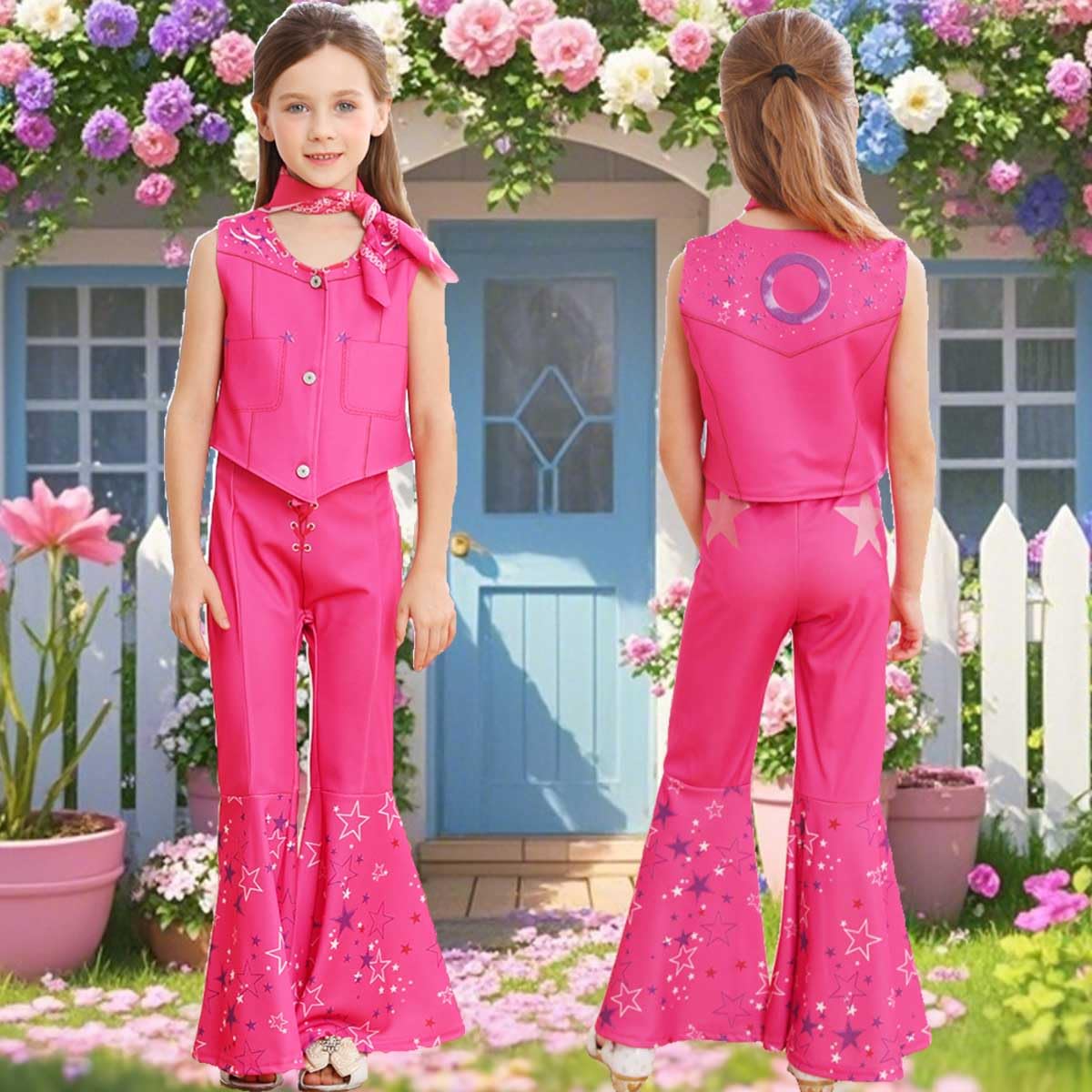 iTVTi Cowgirl Costume Girls Hot Pink Kids Disco Outfits Movie Dress up for Halloween Birthday Party Cosplay, 6-7 Years (Tag 130)