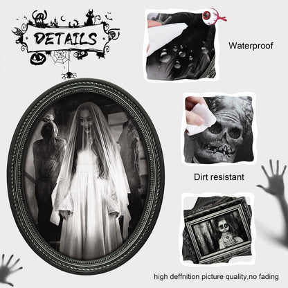 Benjia 15 Halloween Gothic Creepy Skull Photos Haunted Horror Picture Frame, Waterproof Durable, with 80pcs Self Adhesive Dots，Creepy Photo Decoration For Haunted Family Castle Masquerade Party Black