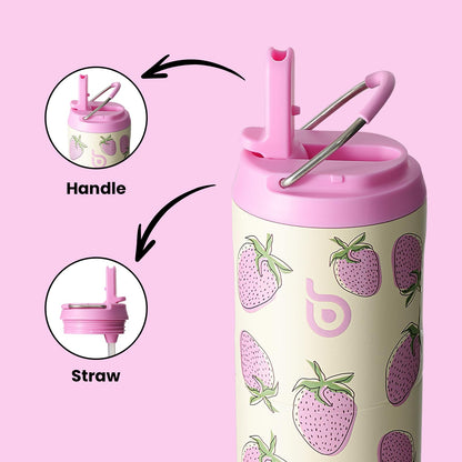 BOTTLE BOTTLE Insulated Water Bottle 24oz with Straw Lid and Handle for Sports Travel Gym Stainless Steel Water Bottles Double-Wall Vacuum Metal Leak Proof BPA-Free (Strawberry)