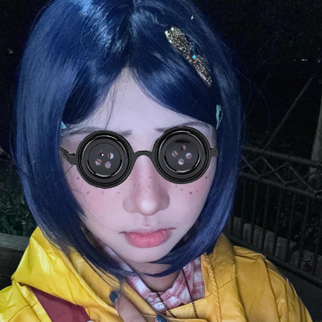 ANZWTLOYY Button Eyes Glasses Horror Movie Merch Merchandise Halloween Costume Accessories Age 6-20 (Black)