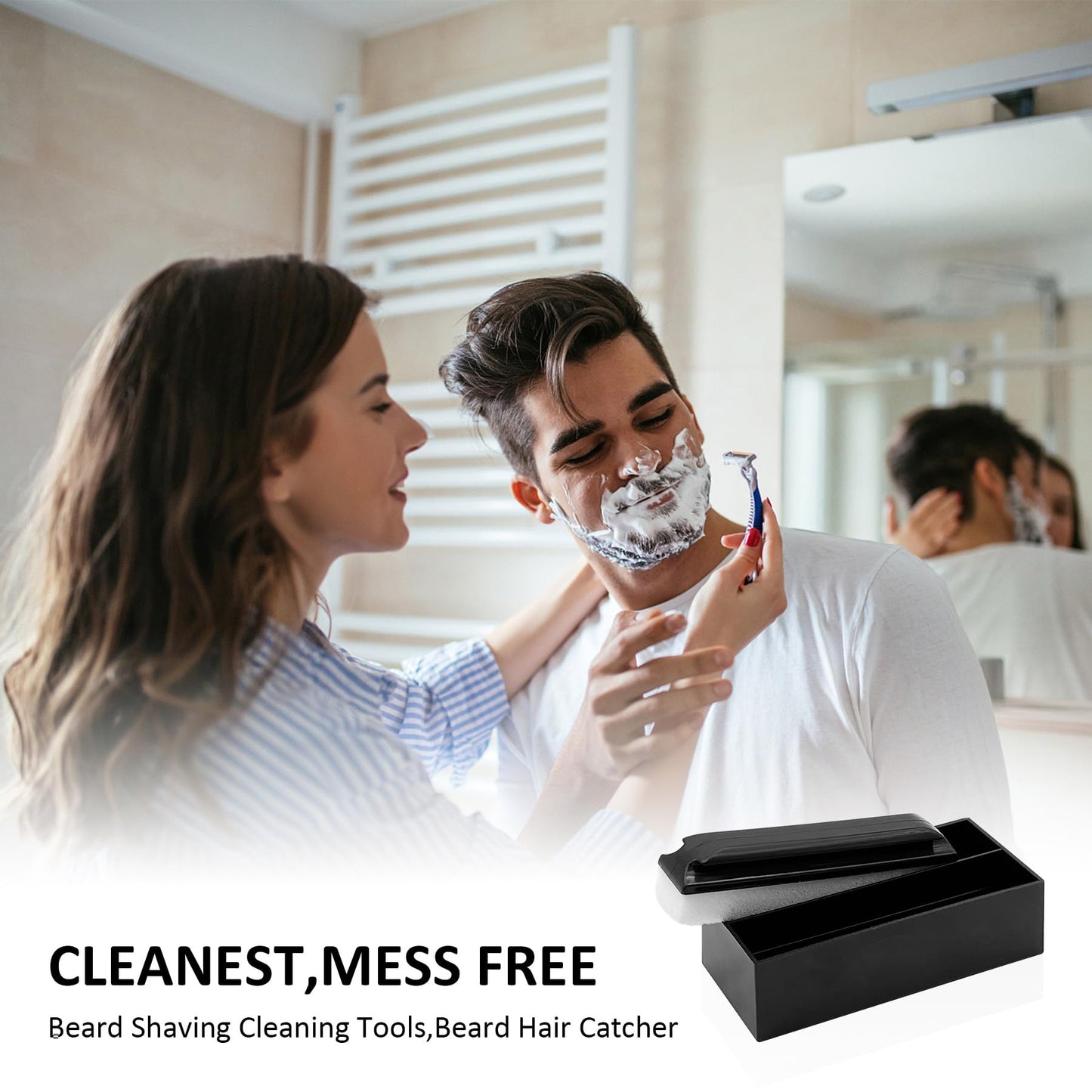 Beard Cleaner Brush and Holder Set: Clean Up Beard Trimmings from Sinks and Countertops After Shaving - Best Gifts For Men Beard Brush Clean Up Sink (Set)