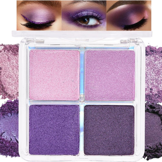 HHLTOH 4 Colors Dark Purple Pink Eye Shadow Powder Palette Makeup, Neutral Matte Shimmer Cream Quads Eyeshadow Palette for Women Highly Pigmented Waterproof, paleta de sombras de ojos, Vegan, 05