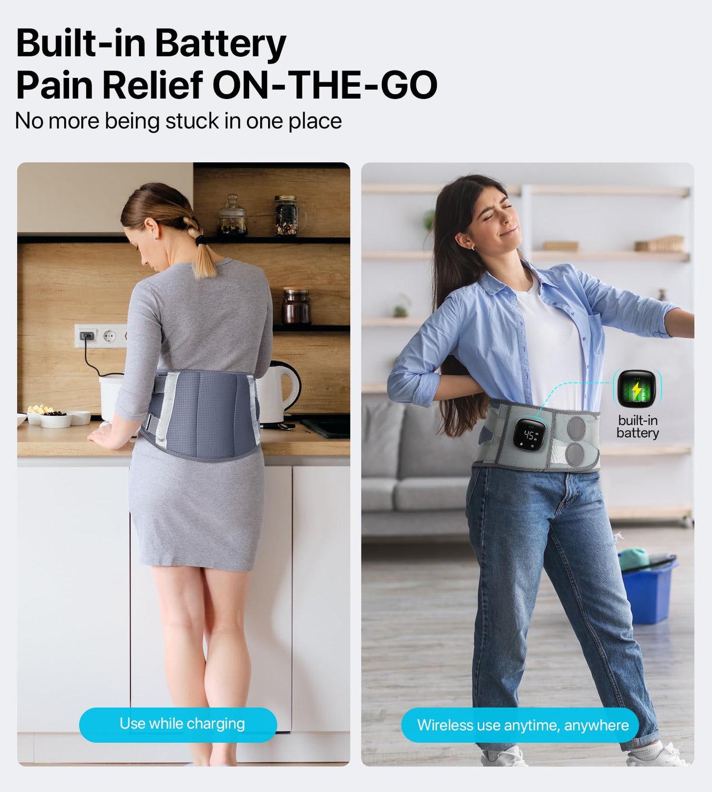 ALLJOY 67" Cordless Heating Pad for Back Pain Relief FSA HSA Eligible, Birthday Gifts for Women Men Mom Dad, Portable Lower Back Massager with 3 Heat 5 Vibration, Lock Screen Supported