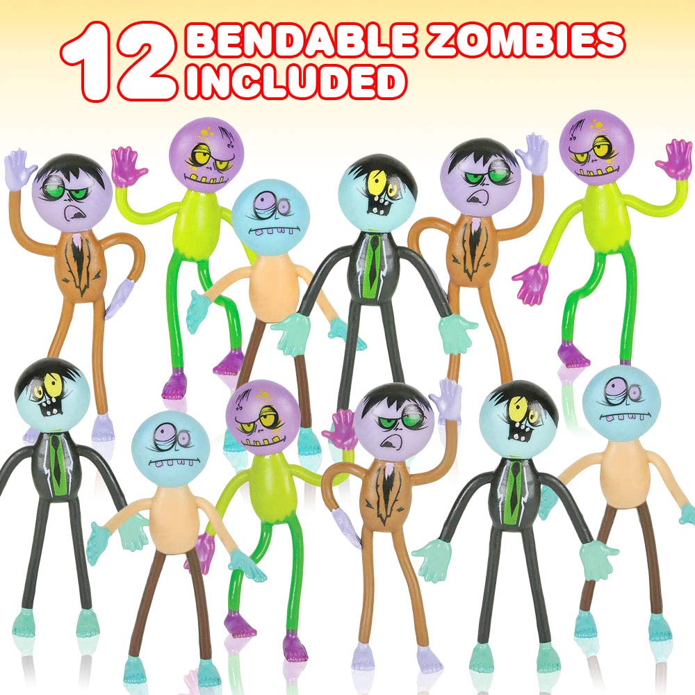 ArtCreativity Bendable Zombie Toys for Kids - Pack of 12, 3.75” Halloween Figurines with Bendable Arms & Legs - Party Favors, Trick-or-Treat Goodie Bag Fillers, Classroom Rewards & Spooky Décor