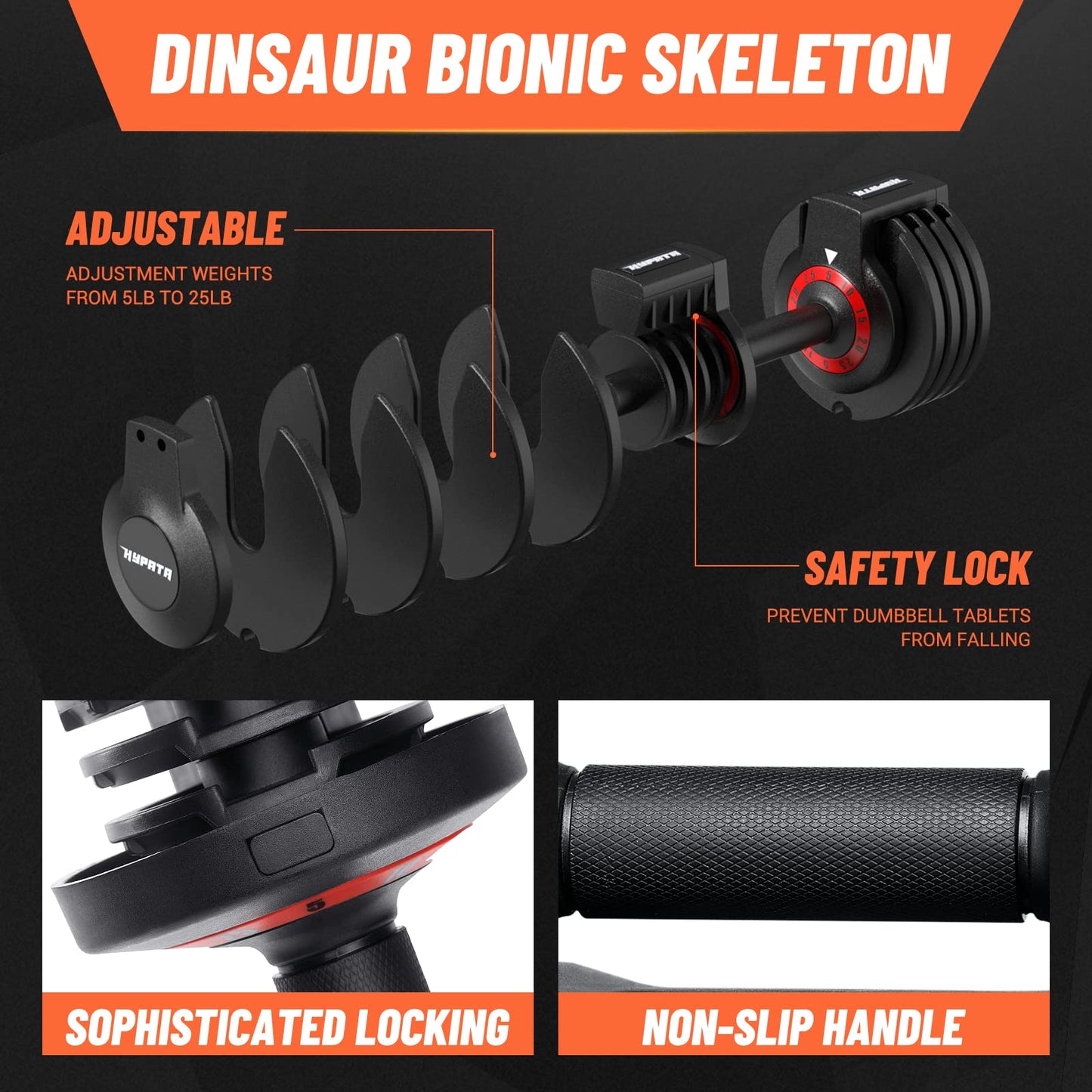 HYPATA 25 lbs Pair Adjustable Dumbbell Set, Fast Adjust Weight with Tray Suitable, Adjustable Dumbbells for Full Body Workout