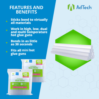 Adtech 100ct-2pk 2-100ct High Temp Mini Size Glue Sticks, 2 Pack, Clear