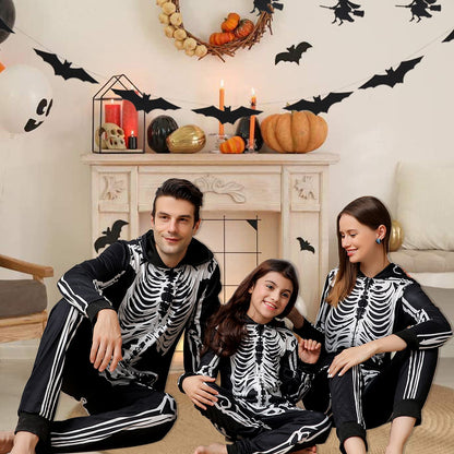 ANGELGGH Family Matching Halloween Onesie Pajamas, Funny Skeleton Printed Hooded Zippered PJs Holiday Loungewear for Men/Women (Men, M, Skull)