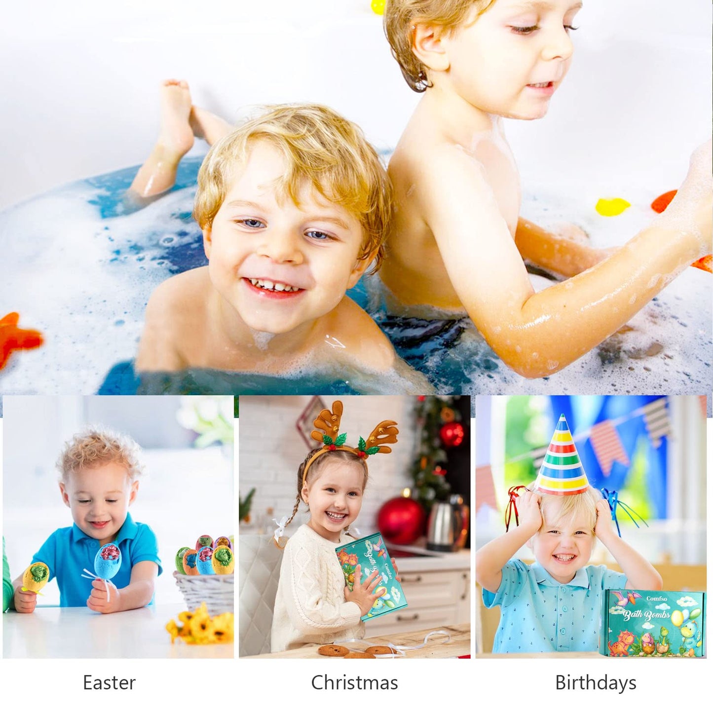 Bath Bombs for Kids - XL Dino Eggs Bath Bomb with Surprise Toys Inside, Kids Bath Bomb Gift Set, Natural Bubble Bath, Dinosaur Bathbombs Birthday Gift for Boys Girls