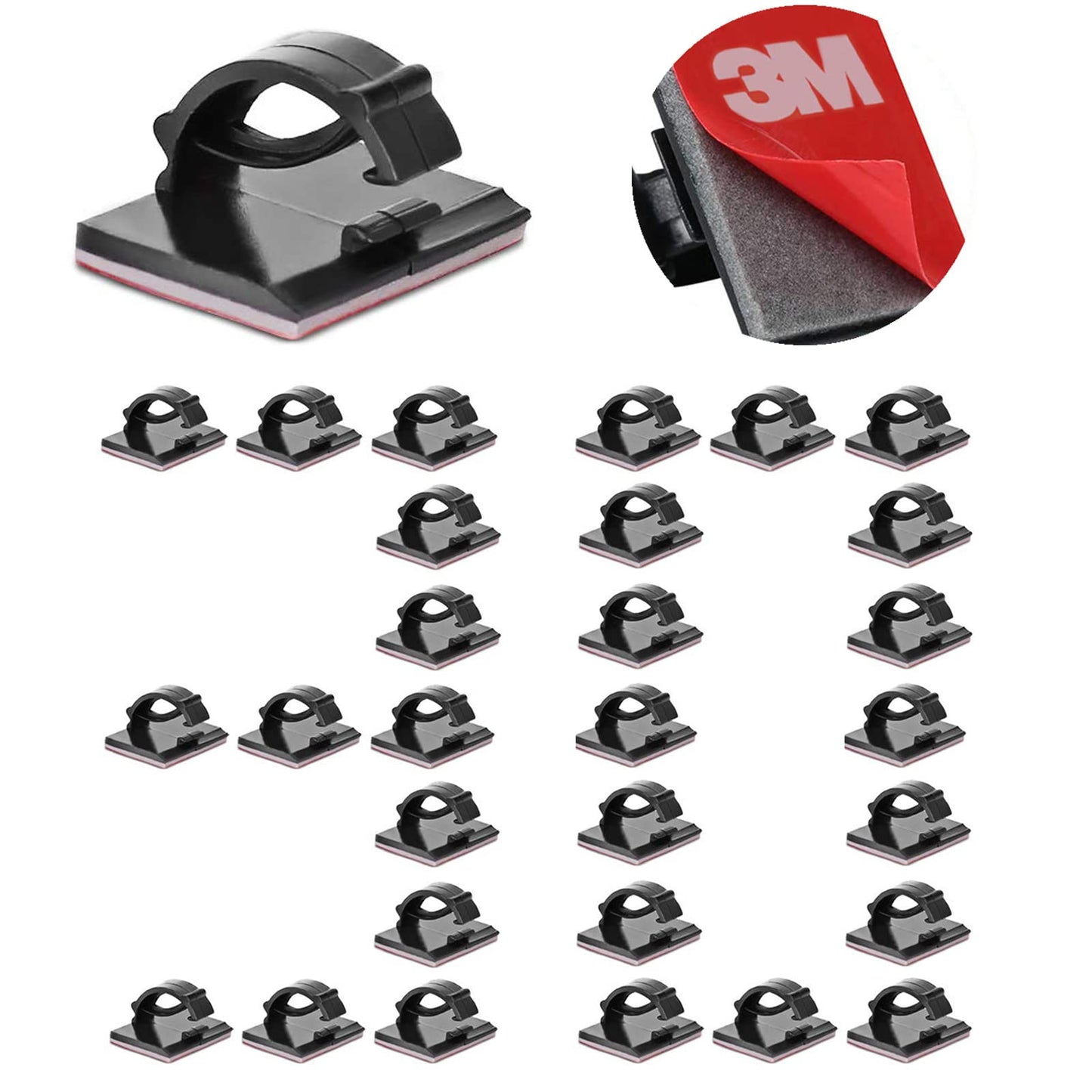 3M Cable Clips Self Adhesive Cord Organizer, Wire Holder Clamp Management Sticky for Desk Car Dash Cam Tables Wall, Black 30pcs