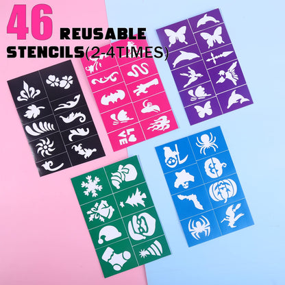 BOBISUKA Face Painting Kit for Kids - 16 Colors Water Based Body Face Paint Includes Brushes,Sponges,Glitters,Gem Sheet,Instructions,Stencils for Halloween Party Costume SFX Makeup