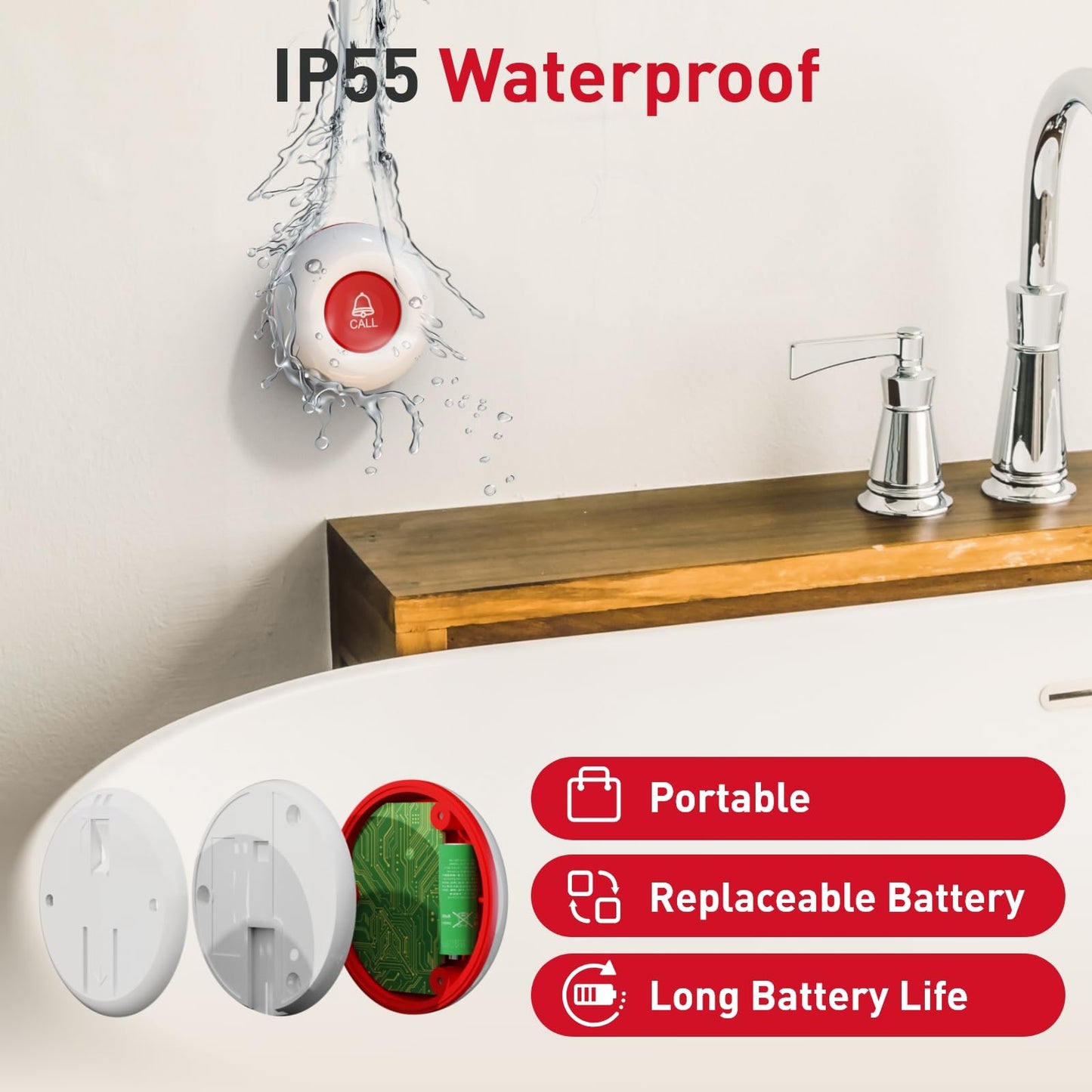 CallToU Wireless Caregiver Pager Smart Call System 2 SOS Call Buttons/Transmitters 2 Receivers Nurse Calling Alert Patient Help System for Home/Personal Attention Pager 500+Feet Plugin Receiver