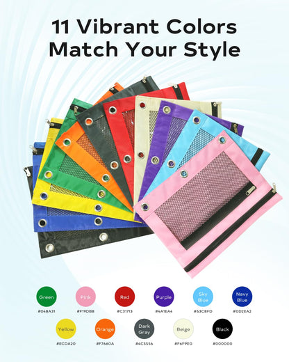 ASBEFORE Pencil Pouch for 3 Ring Binder - 3 Hole Zipper Pen Case Bag Holder Bulk Accessories Clear Window Aesthetic Organizer Pockets (Black, 1)