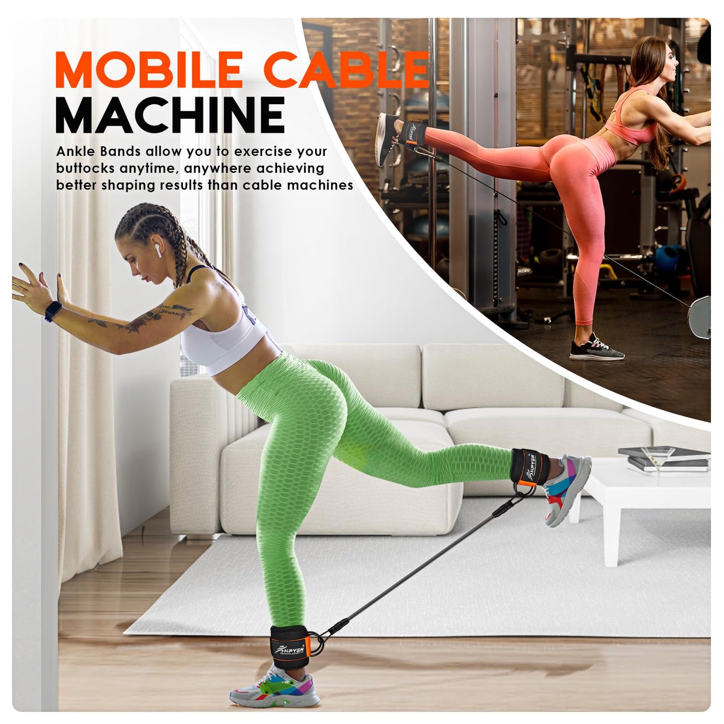 HPYGN Ankle Resistance Bands with Cuffs, Ankle Bands for Working Out, Resistance Bands for Leg Butt Training Exercise Equipment for Kickbacks Hip Gluteus Training, Ankle Strap with Exercise Bands