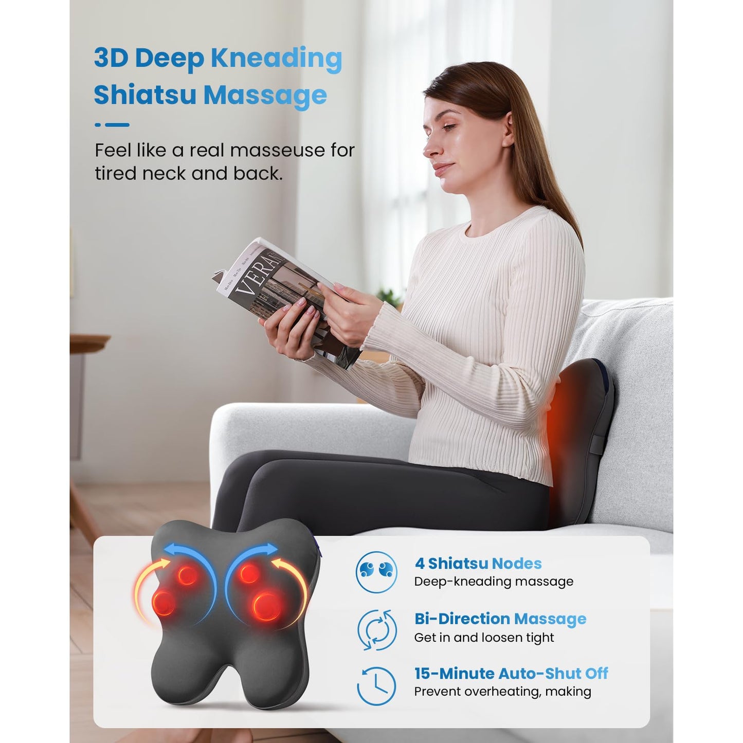 BOB AND BRAD Back Massager with Heat and Remote, EZBack Plus Neck Massager for Pain Relief Deep Tissue, Shiatsu Massage Pillow with 3 Level for Full Body, FSA HSA Eligible Ideal Gifts for Women Men ﻿