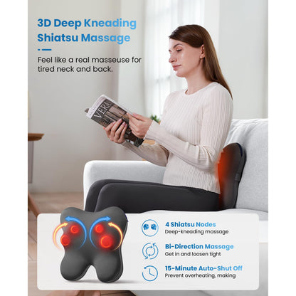 BOB AND BRAD Back Massager with Heat and Remote, EZBack Plus Neck Massager for Pain Relief Deep Tissue, Shiatsu Massage Pillow with 3 Level for Full Body, FSA HSA Eligible Ideal Gifts for Women Men ﻿