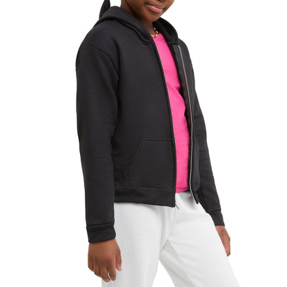Hanes Girls' Big ComfortSoft EcoSmart Full-Zip Hoodie, black, X Large