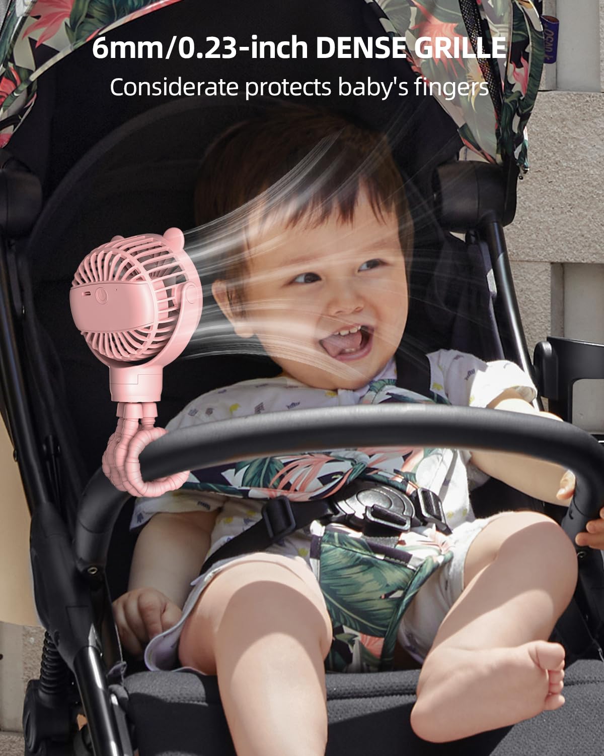 ASNUG Portable Mini Stroller Fan, Battery Operated Small Clip on, Detachable Flexible Tripod Baby Fan with 3 Speed, Rechargeable Personal Fan for Car Seat Crib Treadmill Travel