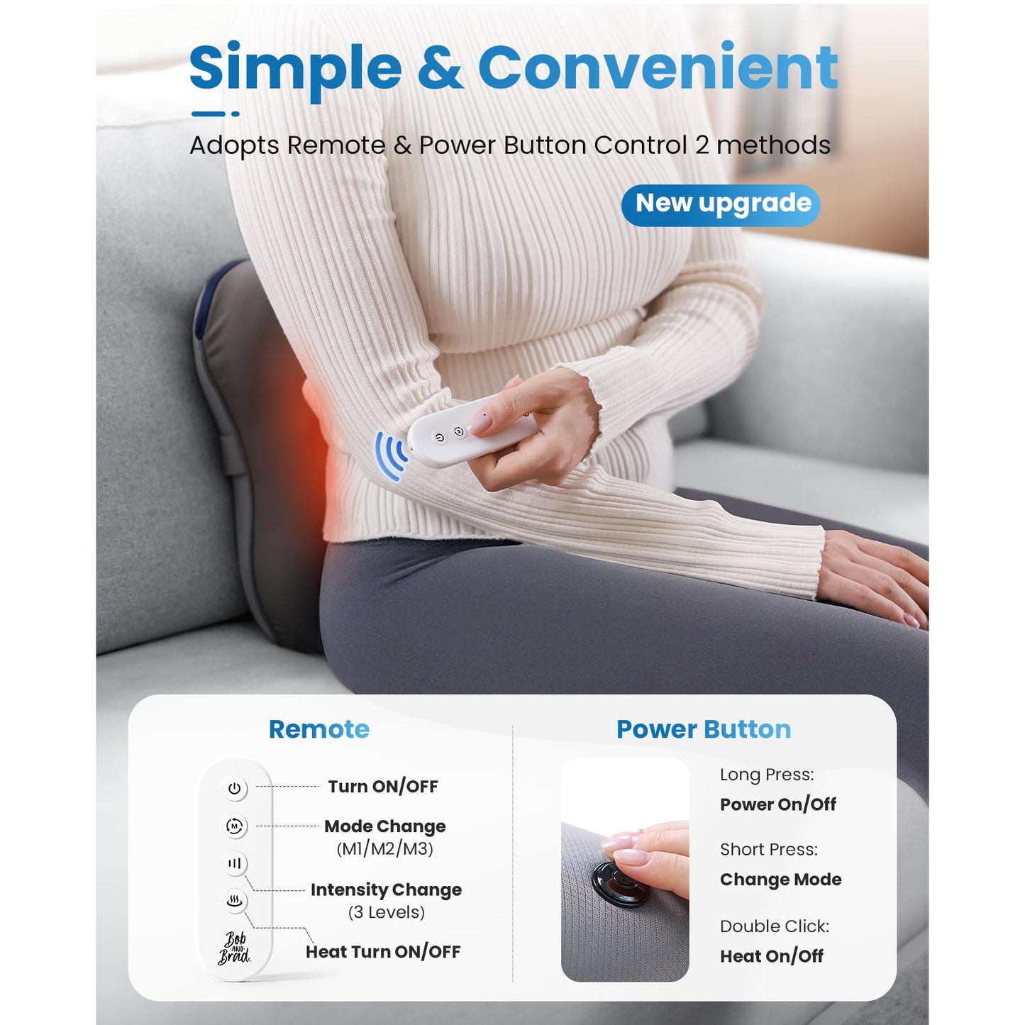 BOB AND BRAD Back Massager with Heat and Remote, EZBack Plus Neck Massager for Pain Relief Deep Tissue, Shiatsu Massage Pillow with 3 Level for Full Body, FSA HSA Eligible Ideal Gifts for Women Men ﻿