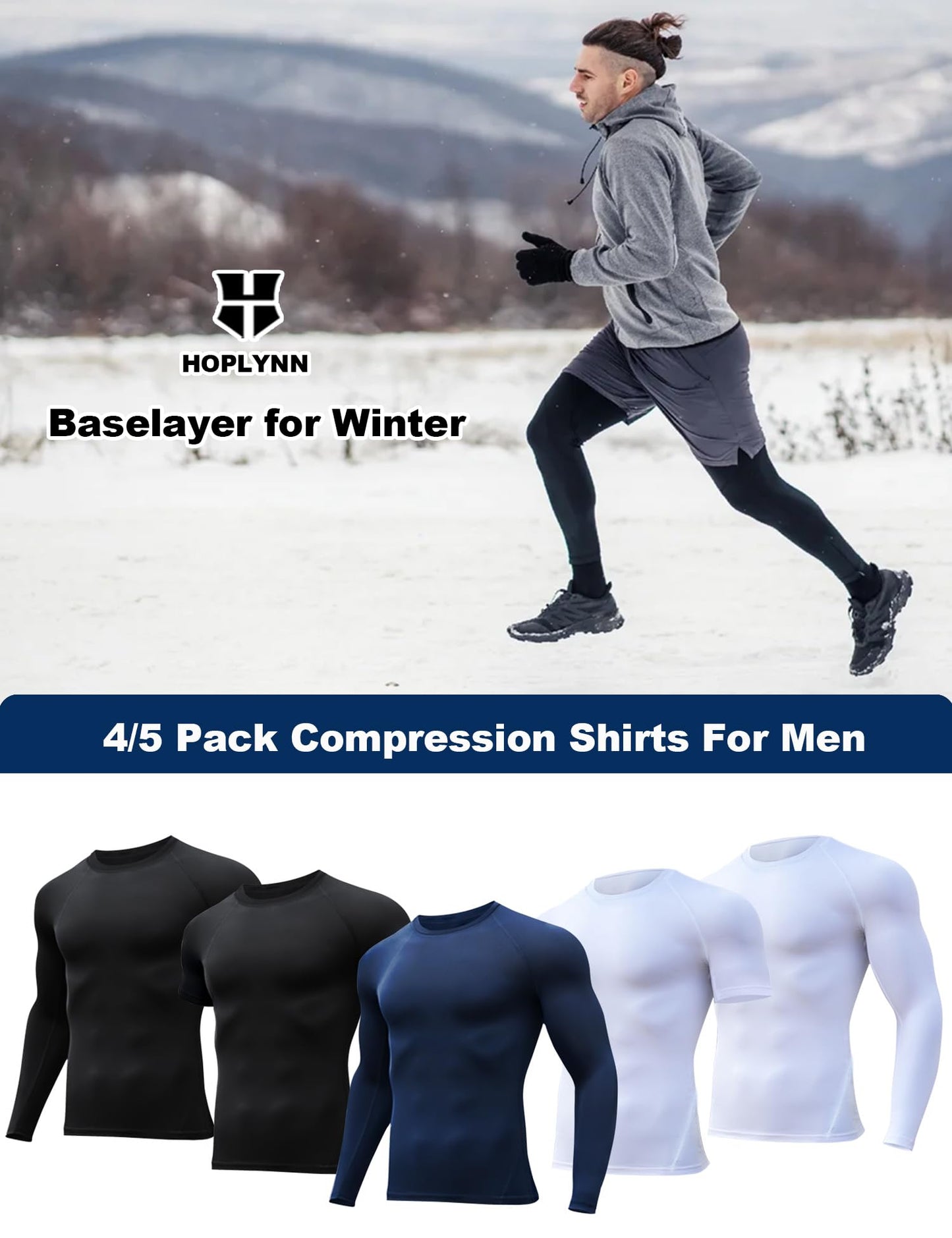 HOPLYNN 4 Pack Workout Compression Shirts Men Long/Short Sleeve Rash Guard Athletic Undershirt Gear T Shirt for Sports 2 Black 2 White M