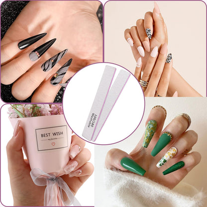 HeeYaa Nail File 12 PCS Professional Reusable 100/180 Grit Double Sides Washable Nail File Manicure Tools for Poly Nail Extension Gel and Acrylic Nails Tools Suit for Home Salon