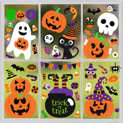 6 Pcs Window Clings - Halloween Decorations With Cute Pumpkin Ghost Stickers and Decals for Party