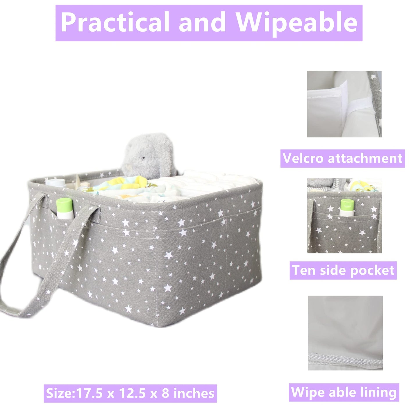 Baby Diaper Caddy Organizer- Extra Large Portable Diaper Basket with Removable Divider, Multi-Use Nursery Organizer for Diapers,Wipes,Baby Essential-Perfect Baby Basket bag Registry Must Have