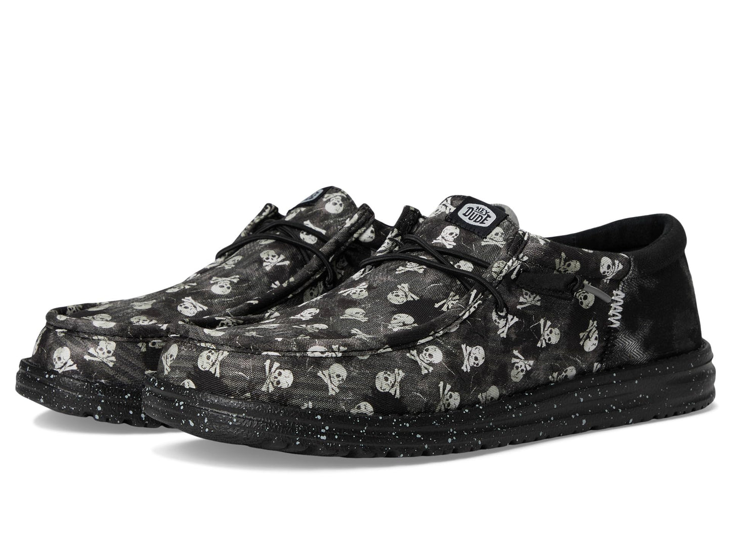 HEYDUDE Men's Wally Funk Skull Print, Black/Black Oyster, 10 Medium