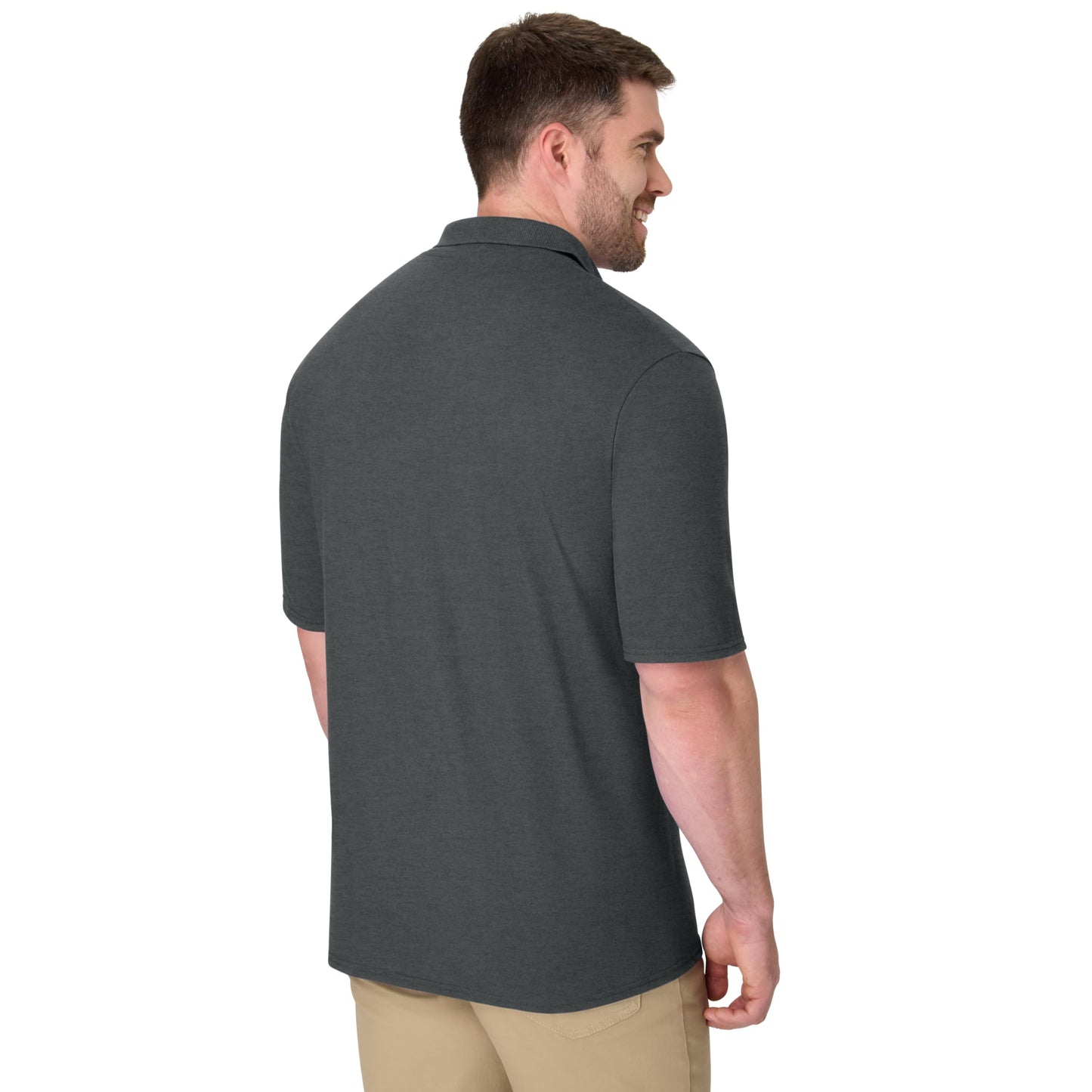 Hanes Mens Pique Short Sleeve Polo Shirt, Three-button Midweight For, Charcoal Heather, Small US