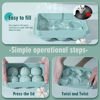 WIBIMEN Large Ice Cube Molds, Big Round Whiskey Ice Cube Trays for Freezer, Easy to Fill & Release, Whiskey Bourbon Cocktail(1.9In*6 Balls- Blue/2 Pack)