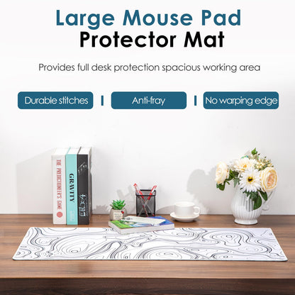 Black and White Large Gaming Mousepad - Extended Contour Topography Mouse Mat for Home and Office,Laptop Keyboard Mat with Non-Slip Rubber Base, Stitched Edges (35.43x15.75 x0.12, Not Waterproof)