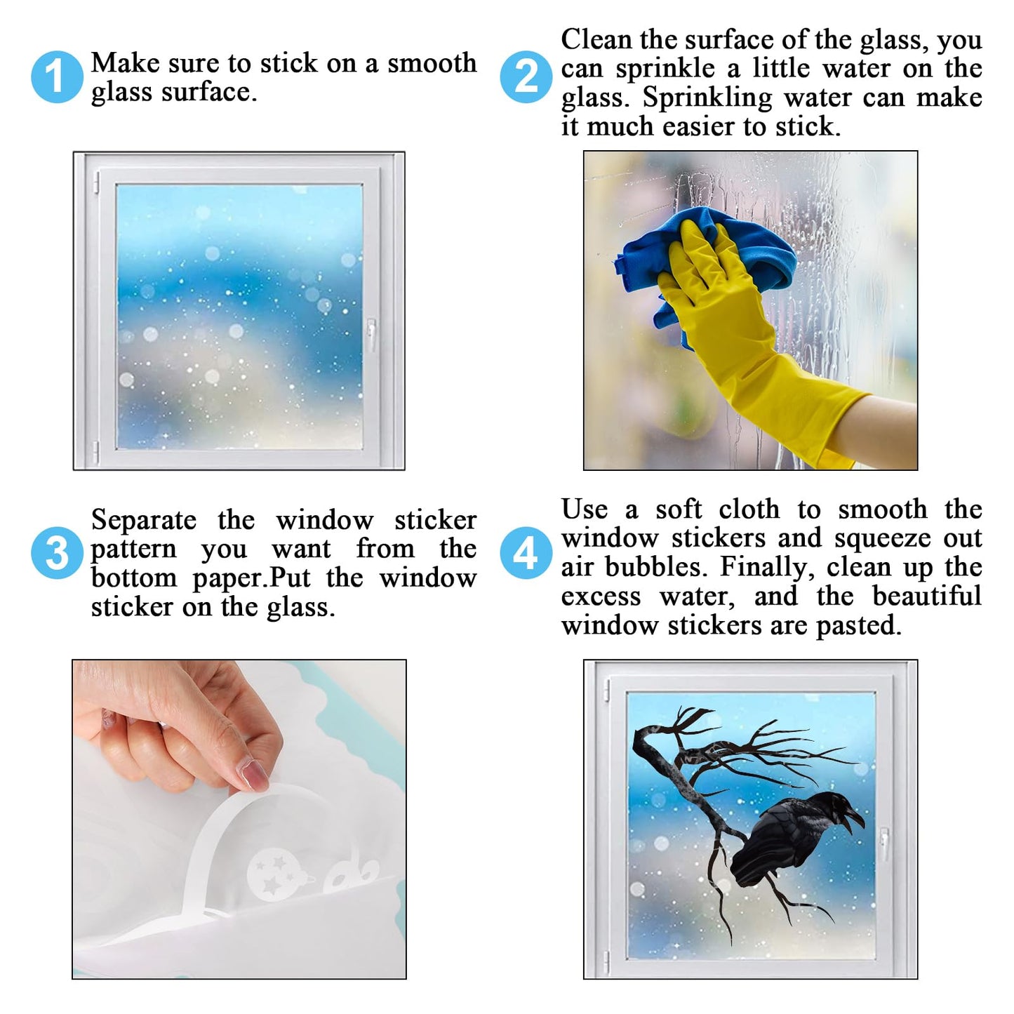 Whaline 6 Sheets Halloween Window Clings Graveyard Black Crow Bat Skull Reusable Window Decals for Gothic Party House Office School Home Glass Decor