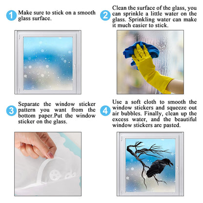 Whaline 6 Sheets Halloween Window Clings Graveyard Black Crow Bat Skull Reusable Window Decals for Gothic Party House Office School Home Glass Decor