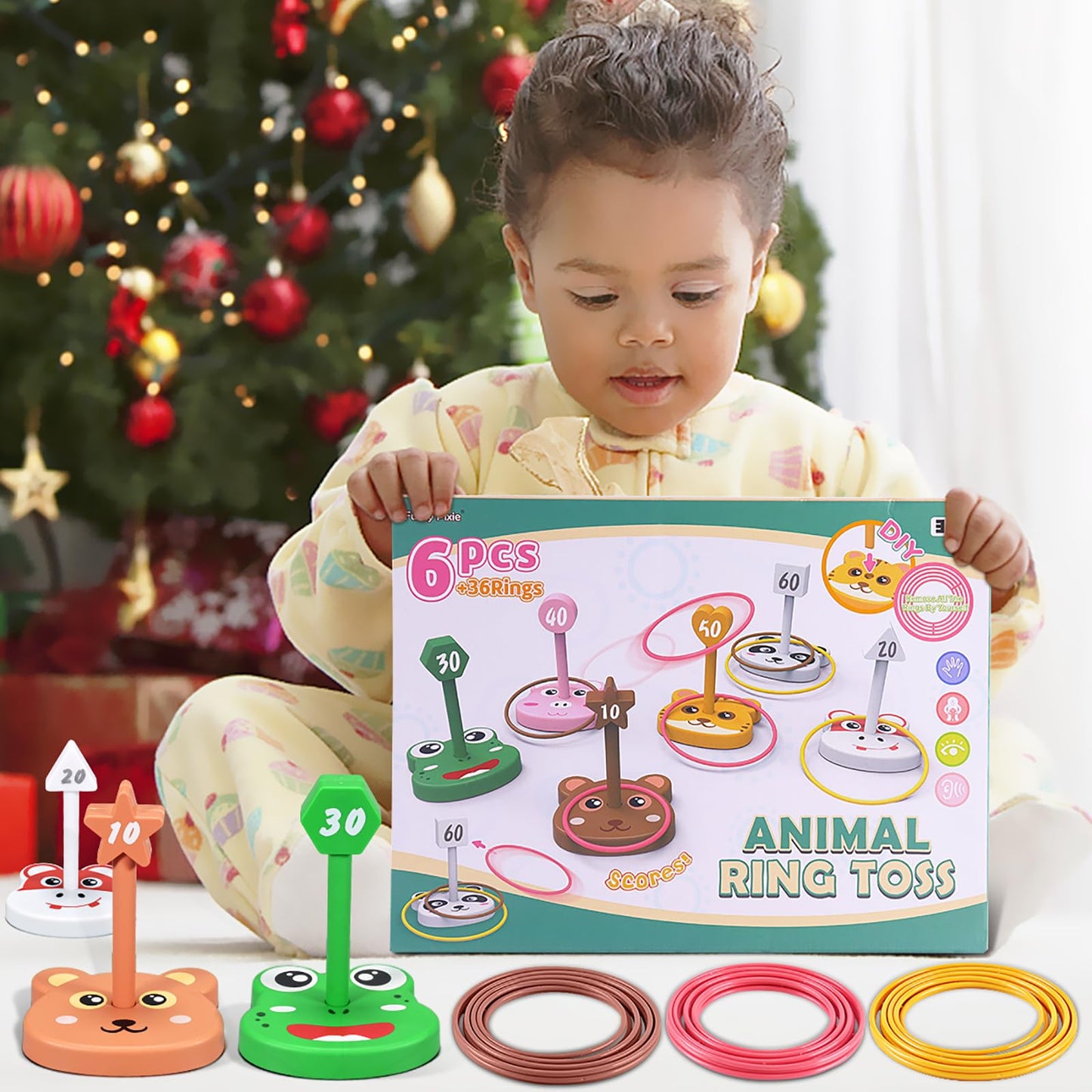 Animal Ring Toss Game Toy Set for Kids, 6 Targets Stands & 36 Rings Combo, Indoor Outdoor Party Yard Family Adults Activity, Birthday Present for Toddlers Boys Girls Child Ages 3+