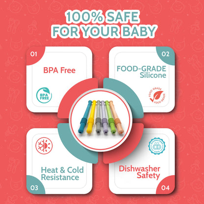 BEBECAN Teething Sticks for Babies 0-36 Months - Super Soft Silicone Teethers in 6 Vibrant Colors, Infant Teething Relief, Multicolored Teething Tubes Baby Gift Teethers