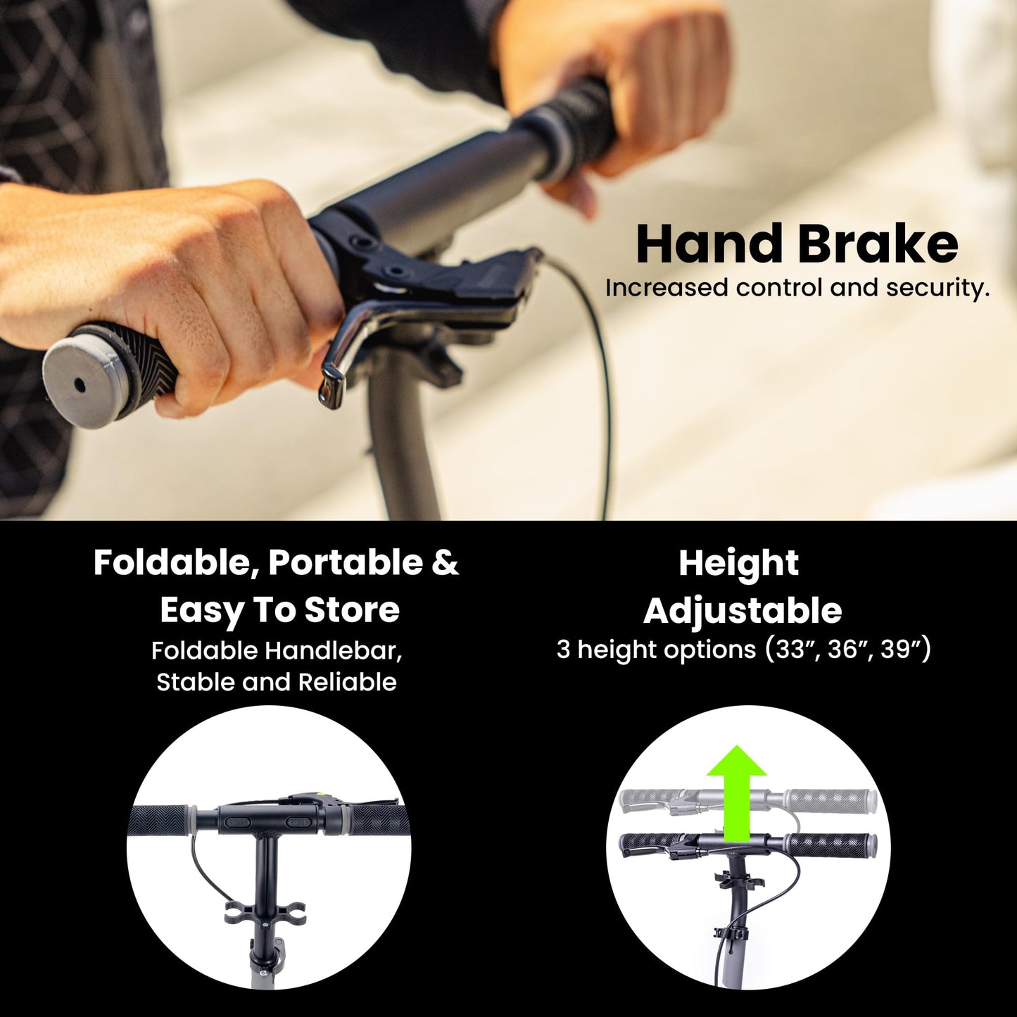 Aero Big Wheels Kick Scooter for Kids 8-12, Teens & Adults | Hand Brake, Rubber Deck Mat & Shock Absorption | Foldable & Height Adjustable, 220lbs Max