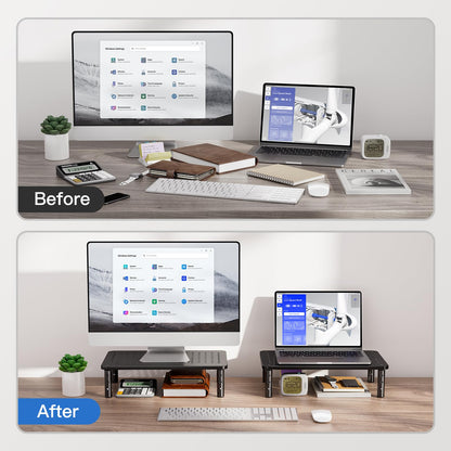 HUANUO Monitor Stand for Desk, Computer Monitor Stand Height Adjustable, Monitor Riser for 2 Monitors, Laptop Stand for Desk, 2 Pack, Black