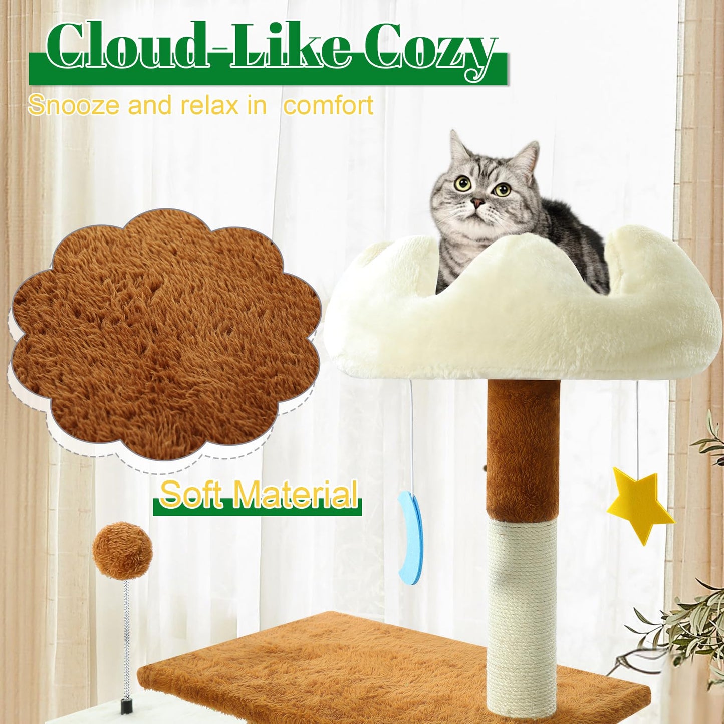 41 Inches Cat Tree Tower with Scratching Post, Tall Cat Trees for Indoor Cats Large Adult, Multi-Level Cozy Plush Cat Houses & Condo Furniture with Top Perch, Cats Climbing Towers(White)