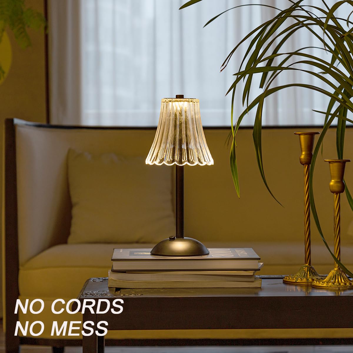 HEQET Cordless Table Lamps for Home,Table,Dining Room, Gold Rechargeable Lamps, USB Charge 12'' Tall LED Brass Portable Outdoor Indoor Table Lamp with Built-in Dimmer (Black-White)