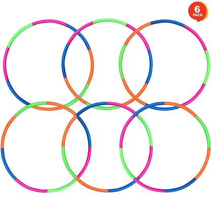 6 Pack: Toy Hoop Bundle Pack - Snap Together Detachable Adjustable Weight Size Plastic Hoops - Kids Hoola Rings for Sports, Exercise, Playing, 32-Inch