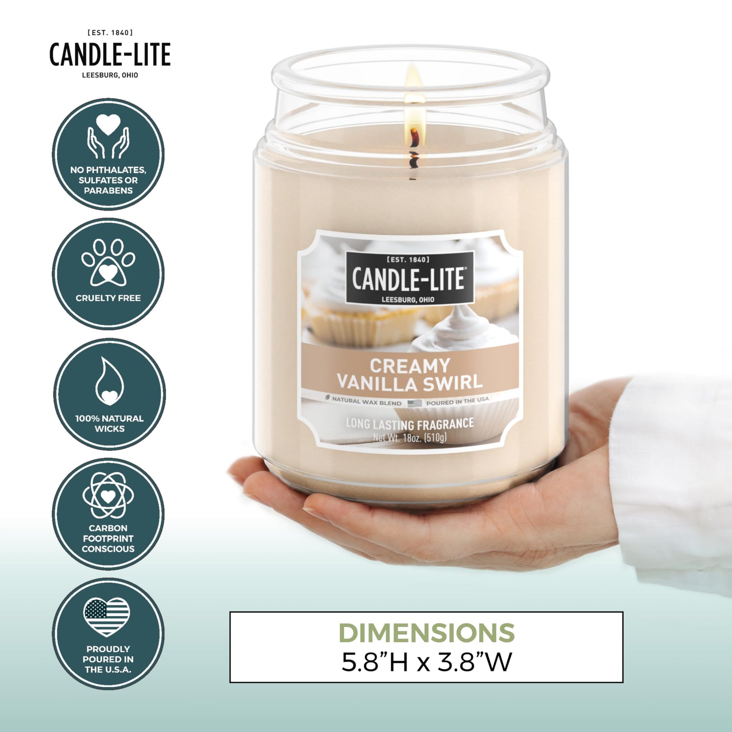 Candle-lite Fall Scented Candles, Creamy Vanilla Swirl, 18 oz Jar, Proudly Poured in The USA, Aromatherapy Candle, Single-Wick with 110 Hours of Burn Time, Perfect for Creating a Relaxing Ambiance