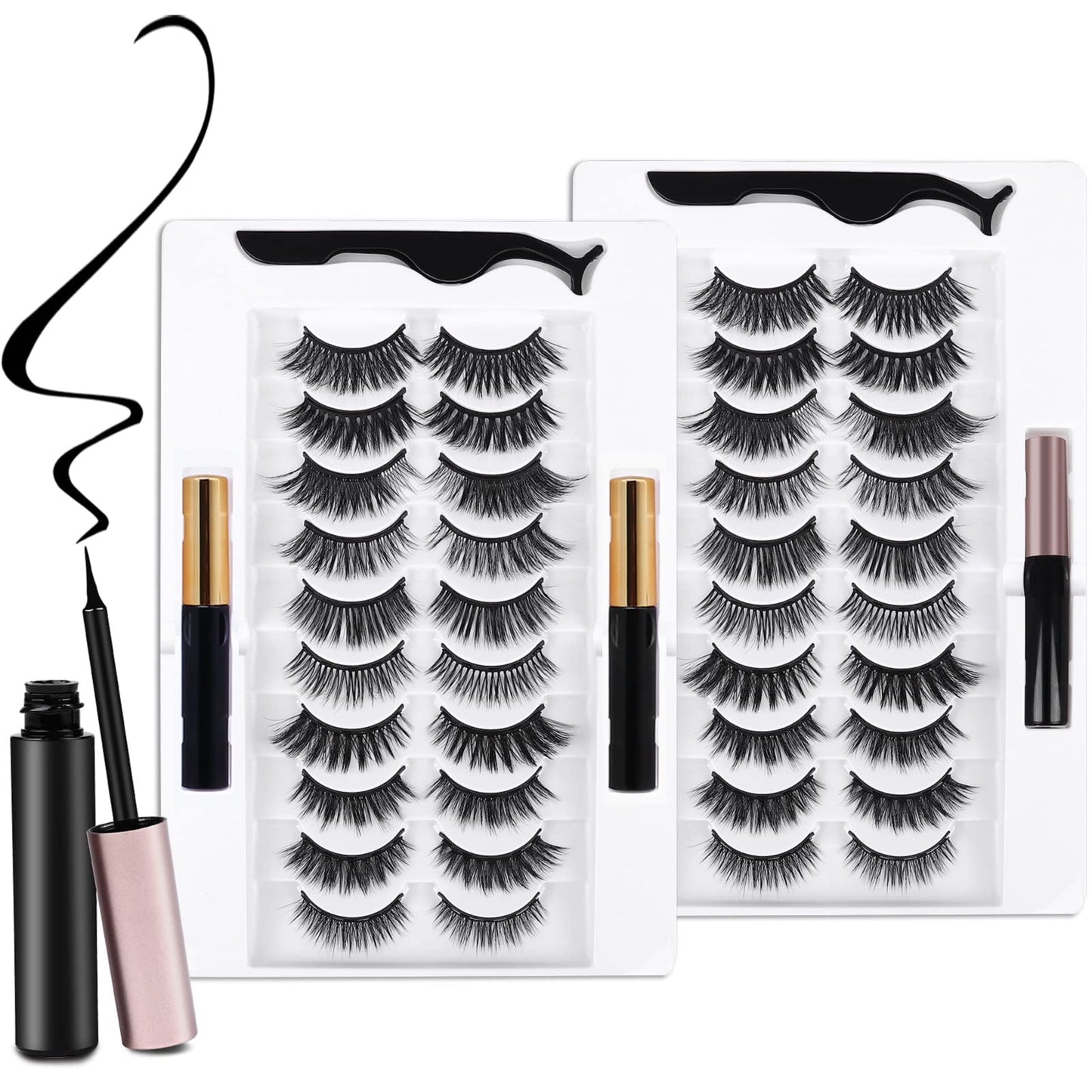20 Kinds of 3D 5D Magnetic Eyelash Kit with Different Density, Magnetic Eyelashes with 4 Eyelash Glue and 2 Tweezers, for Women and Girls Natural Look No Glue Needed