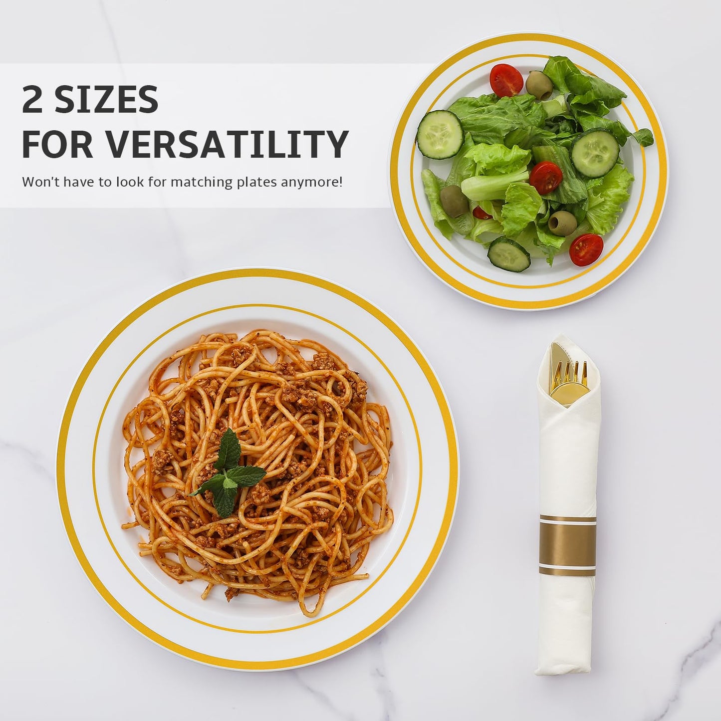 AOZITA 200 Pcs Gold Plastic Plates for Party, Heavy Duty Disposable Plastic Plates for Party, Holiday, Wedding, Thanksgiving and Birthday