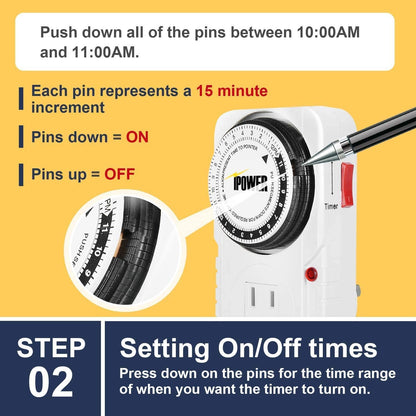 iPower 24 Hour Plug-in Mechanical Electric Outlet Timers Switch Programmable Indoor, Accurate Heavy Duty 3-Prong for Lamps Fans Christmas String Lights, AC 1725W 1/2 HP, UL Listed