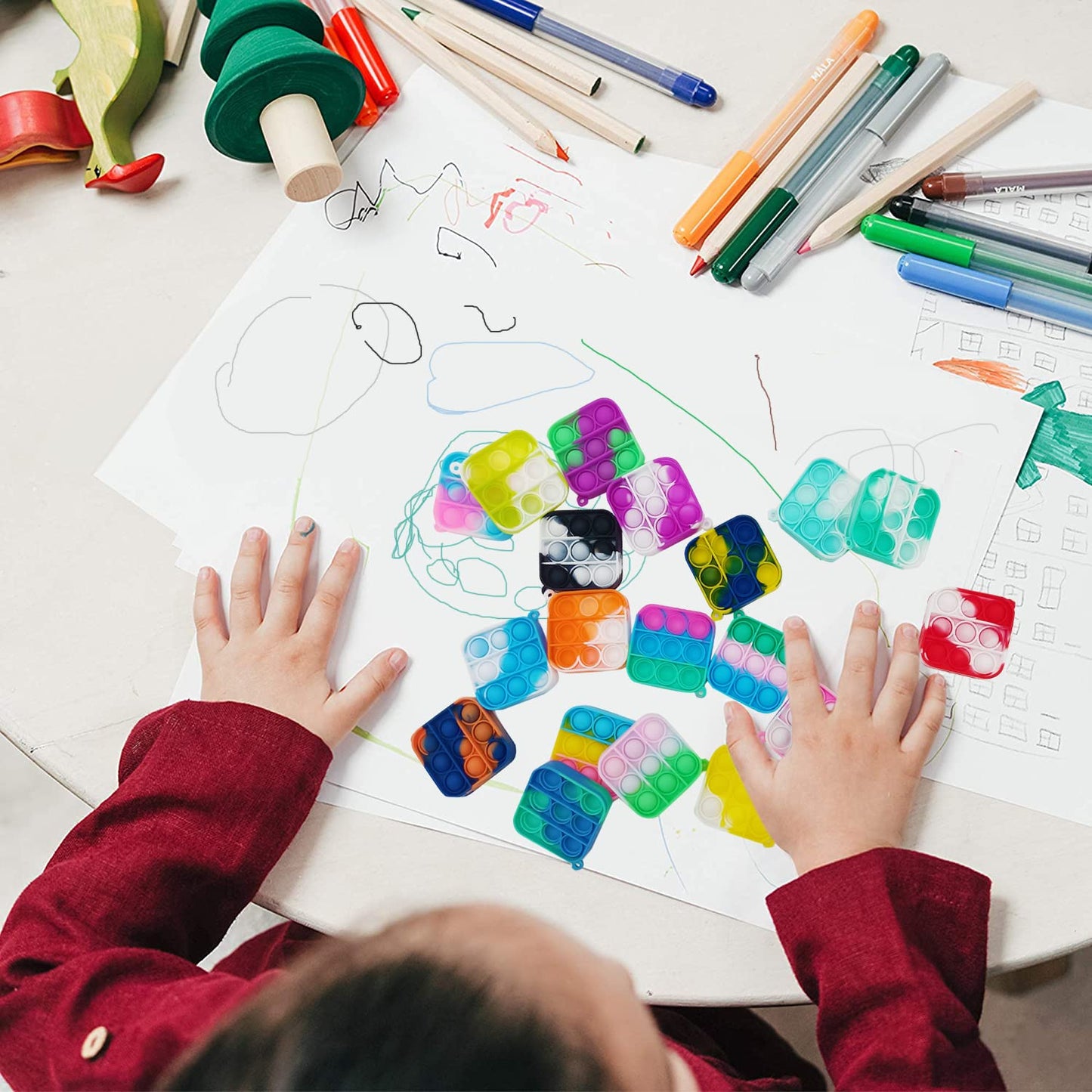 60 Pcs Mini Pop Bubble Fidget Toys for Party Favors, Small Silicone Pop Keychain Bulk for Classroom Prizes,Goodie Bag Stuffers Christmas Valentine Gifts for Kid Student