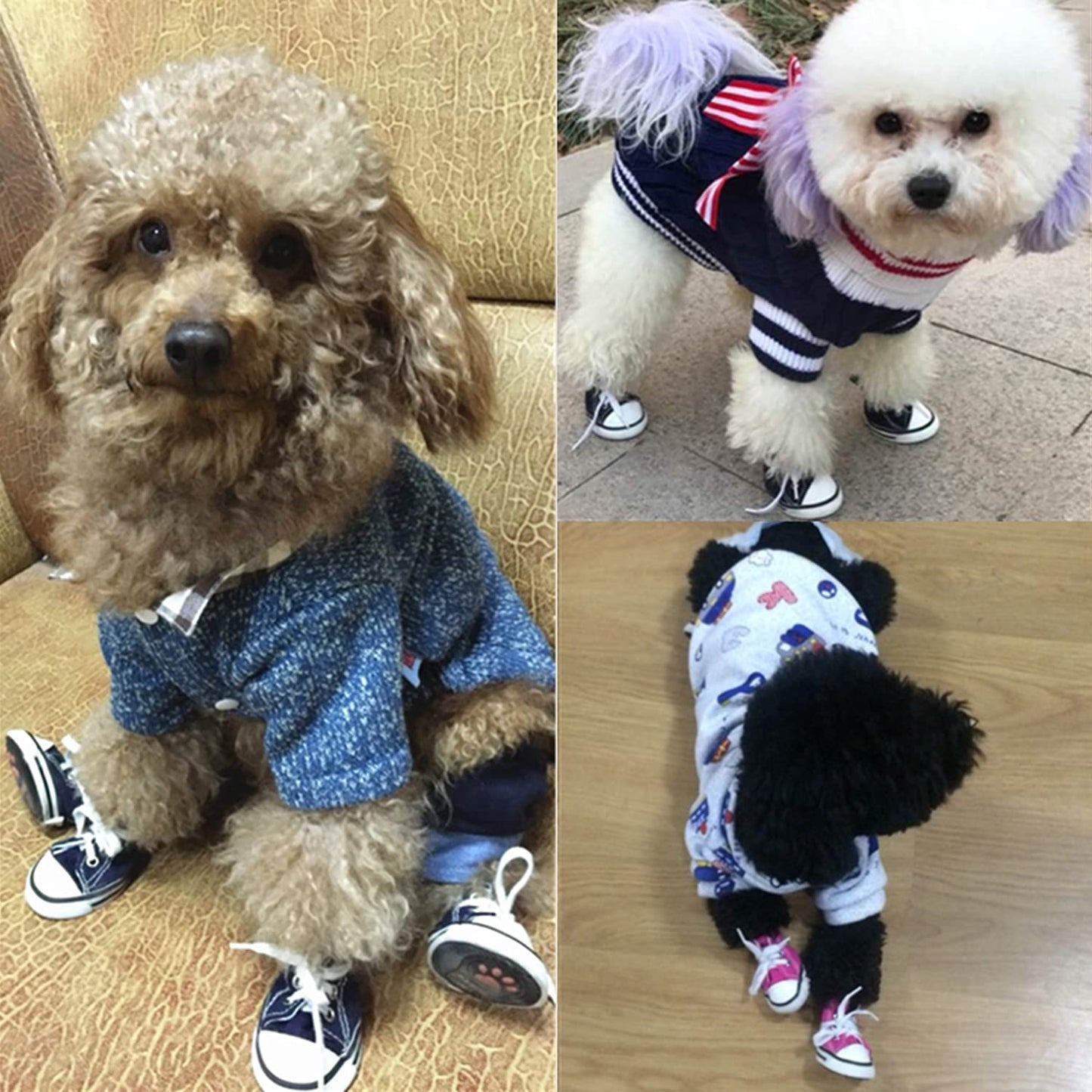 BESUNTEK Pet Dog Shoes, Puppy Canvas Sport Shoes Sneaker Boots, Non Slip Causal Shoes Dog & Cat Paw Protective Cover for Outdoor Walking, Sports and Hot Pavement, 4pcs