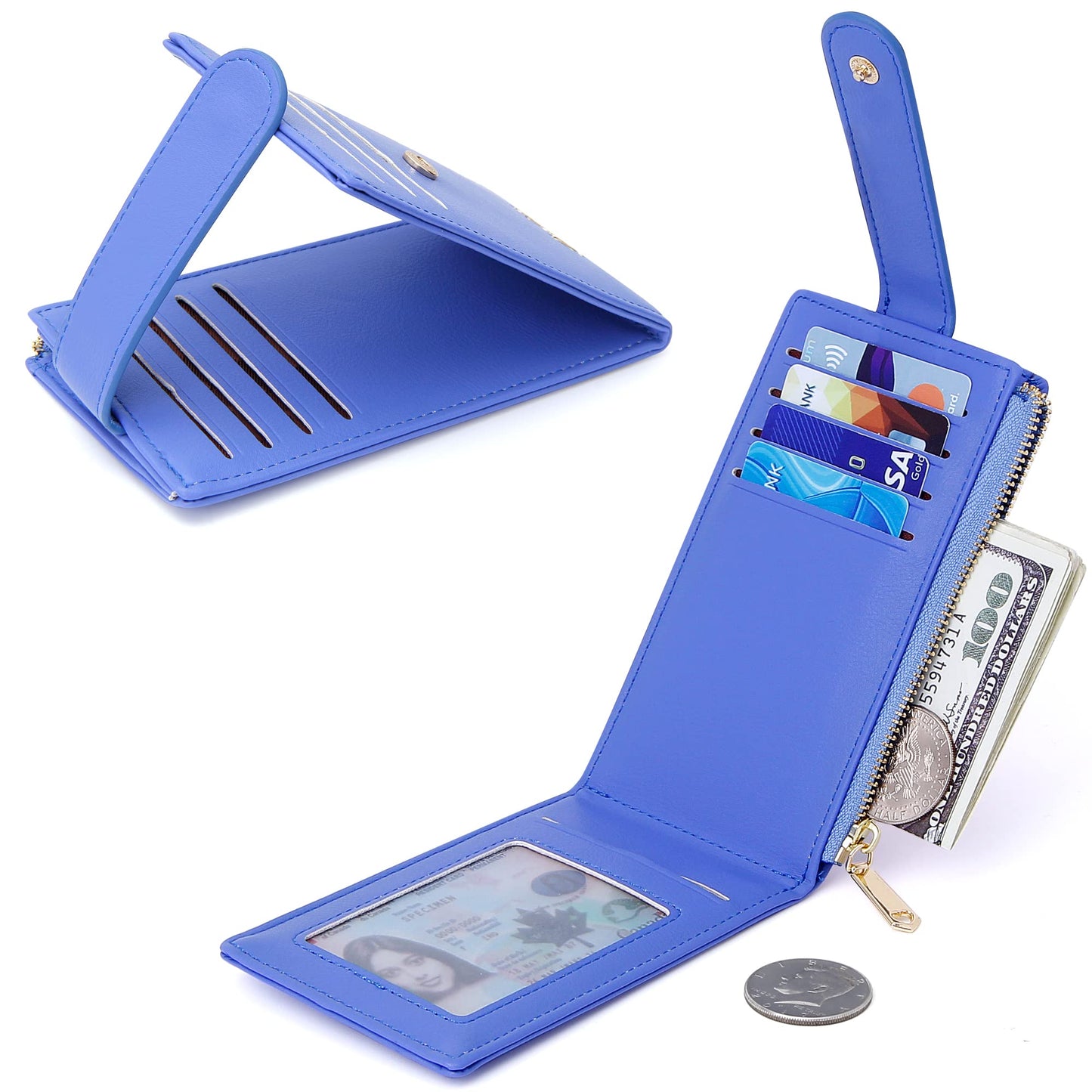 Badiya Slim Wallet for Women RFID Blocking Credit Card Holder Lady Bifold Small Wallets Organizer with Zipper Coin Pocket