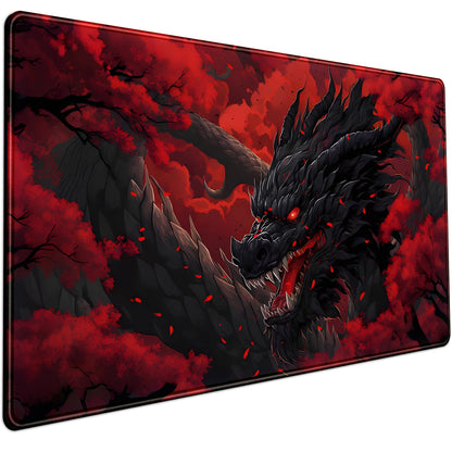 Huge Dragon Large Mouse Pad - Red and Black Mousepad, Big Full Keyboard and Mouse Pad with Stitched Edges, Anti-Slip, Funny Desk Pad, 31.5 X 15.8 in.